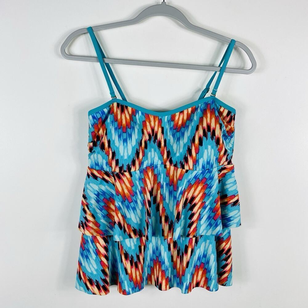 Venus Size 10 Printed Ruffle Tankini Swim Top Blue Orange